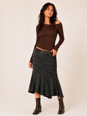 Y2K Tweed Asymmetrical Raw Seam Midi Skirt Chapter One Sz 12